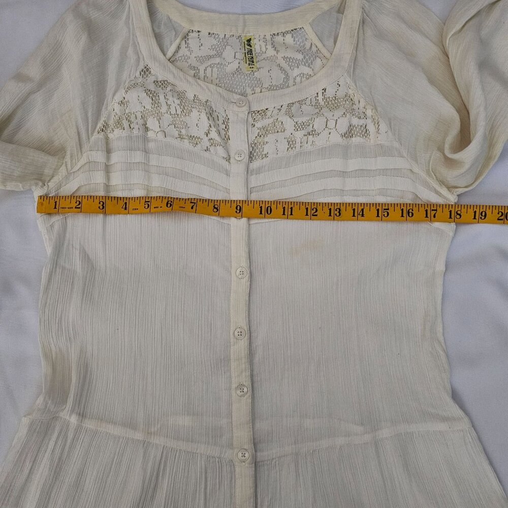 Free People Cream Lace Trim Button Front 3/4 Sleeve Tunic Dress Women's Small - Picture 10 of 14